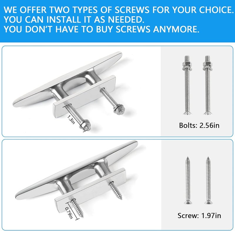 VEITHI Boat Cleat Flat Top, 316 Stainless Steel Boat Dock Cleats,Rope Cleat,Dock Cleats with Screws for Marine or Nautical Decor and Dock Cleat Decorative(5 Sizes,2Color,2Pack,4Pack) - Image 3